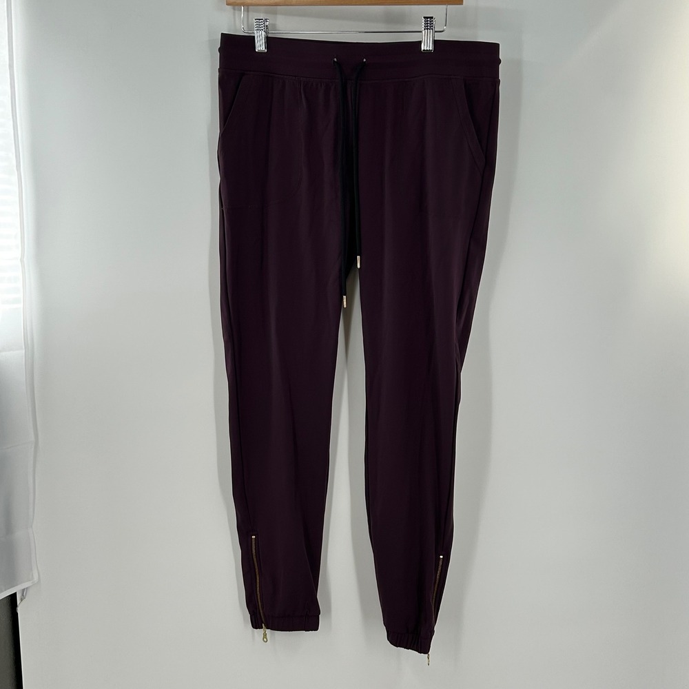 Zyia Active Womens Joggers‎ Plum Purple Gold Ankle Zip Drawstring Pants L - Picture 2 of 8